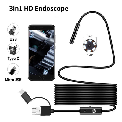 3-in-1 Type-C/Micro USB/PC Endoscope Camera - 3.5m