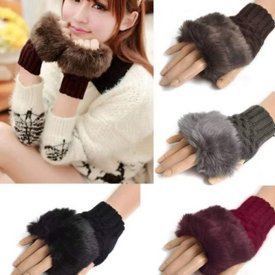 Women Gloves Plush Faux Knitting Wool Keep Warm Fashion Short Mitten Fingerless Girl Half Finger Winter Warm Glove