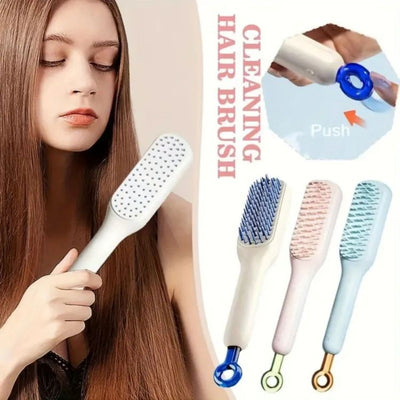 Self Cleaning Anti Static Massage Comb Retractable Cleaning Hair Comb Massage Hairbrush for Women Cleaning Hair Brush for Effortless Hair Removal and Cleaning