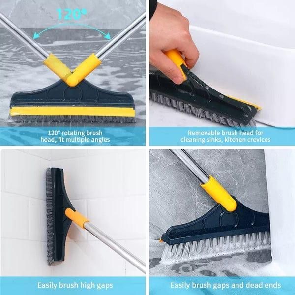 2 In 1 Floor Scrub Brush Wiper Rotating With Long Handle